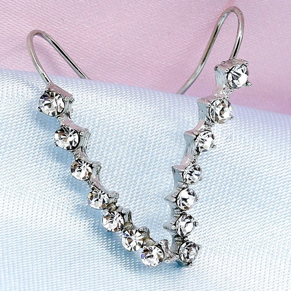 ONE PAIR LEFT!  Silver Crystal Ear Climbers - Picture 6 of 8
